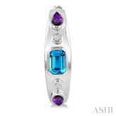 6X4 MM Octagon Shape Blue Topaz & 5X3 MM Pear Shape Amethyst and 1/10 Ctw Round Cut Diamond Semi-Precious Earrings in Sterling Silver